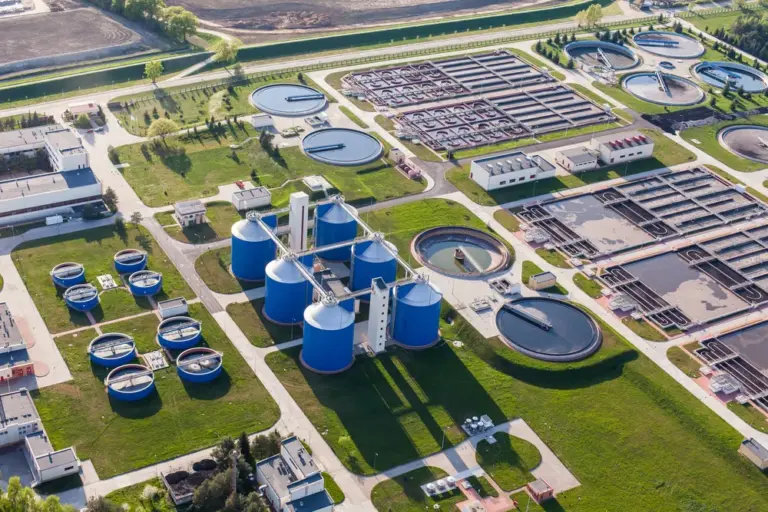 Aerial view of a waste water treatment plant